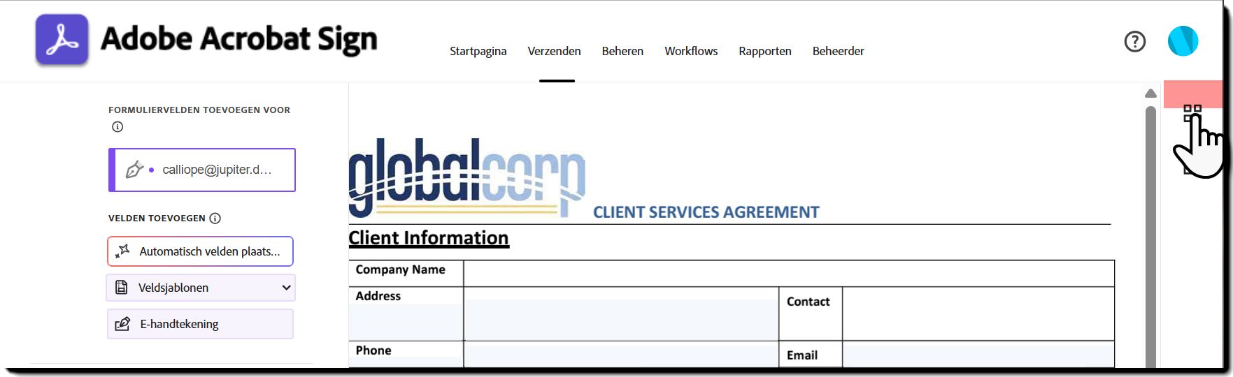 De authoringomgeving waarin het pictogram mobiele focus ontbreekt