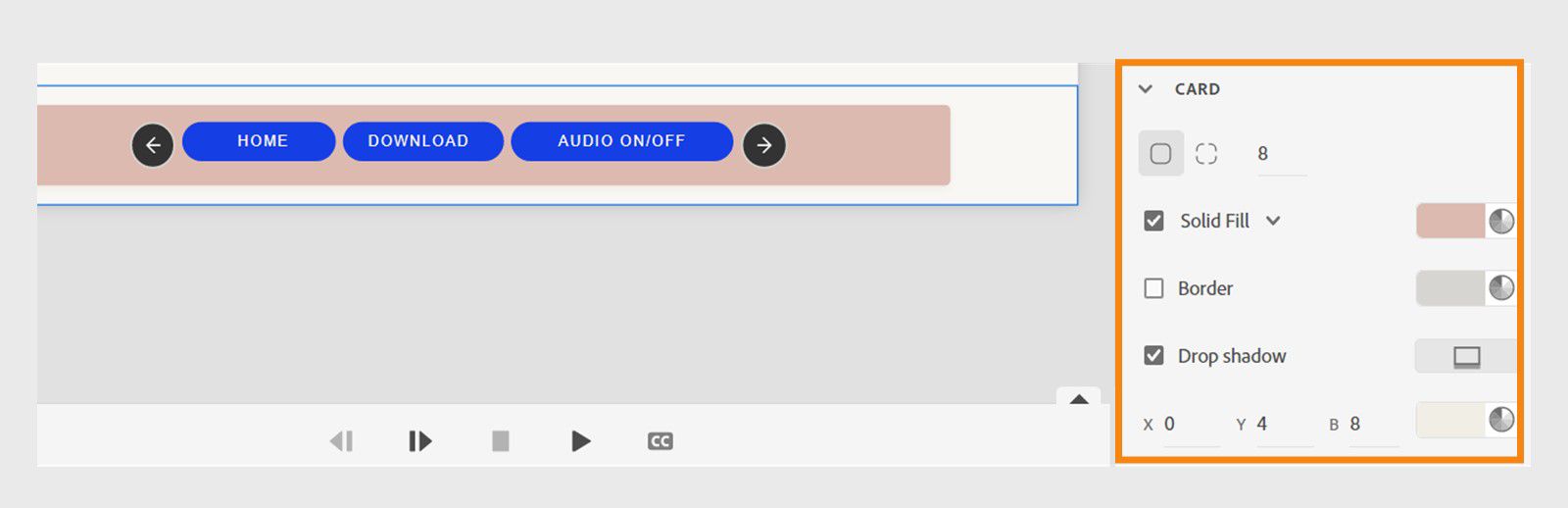 This is an image that shows how to modify card properties of a button component