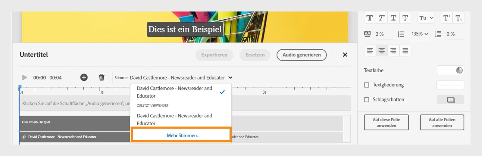 Dieses Bild zeigt, wie Sie Ihren Untertiteln weitere Stimmen hinzufügen können.