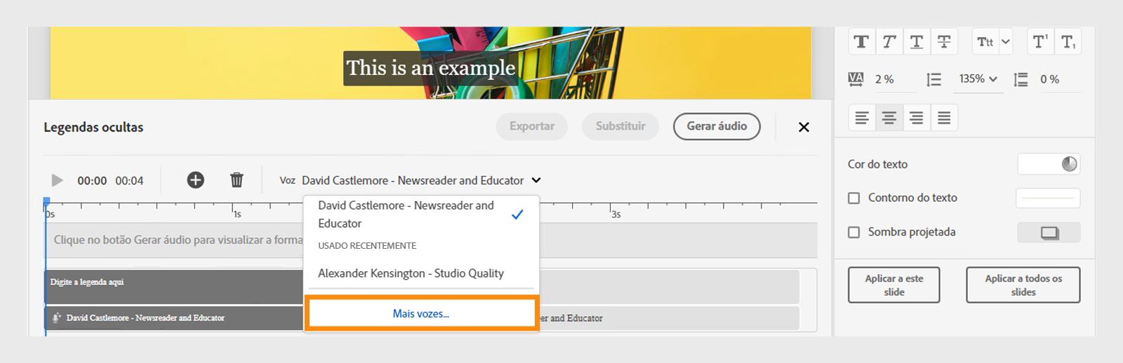 Esta imagem mostra como adicionar mais vozes às suas legendas.