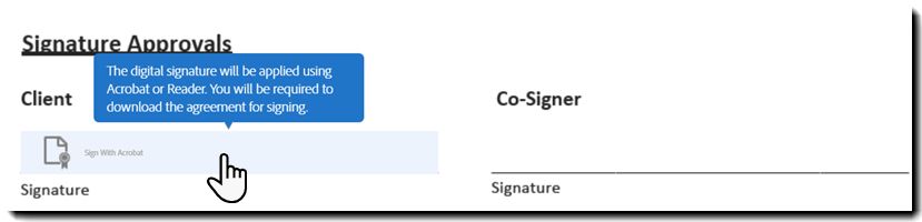 Et digitalt signaturfelt, der viser værktøjstippet