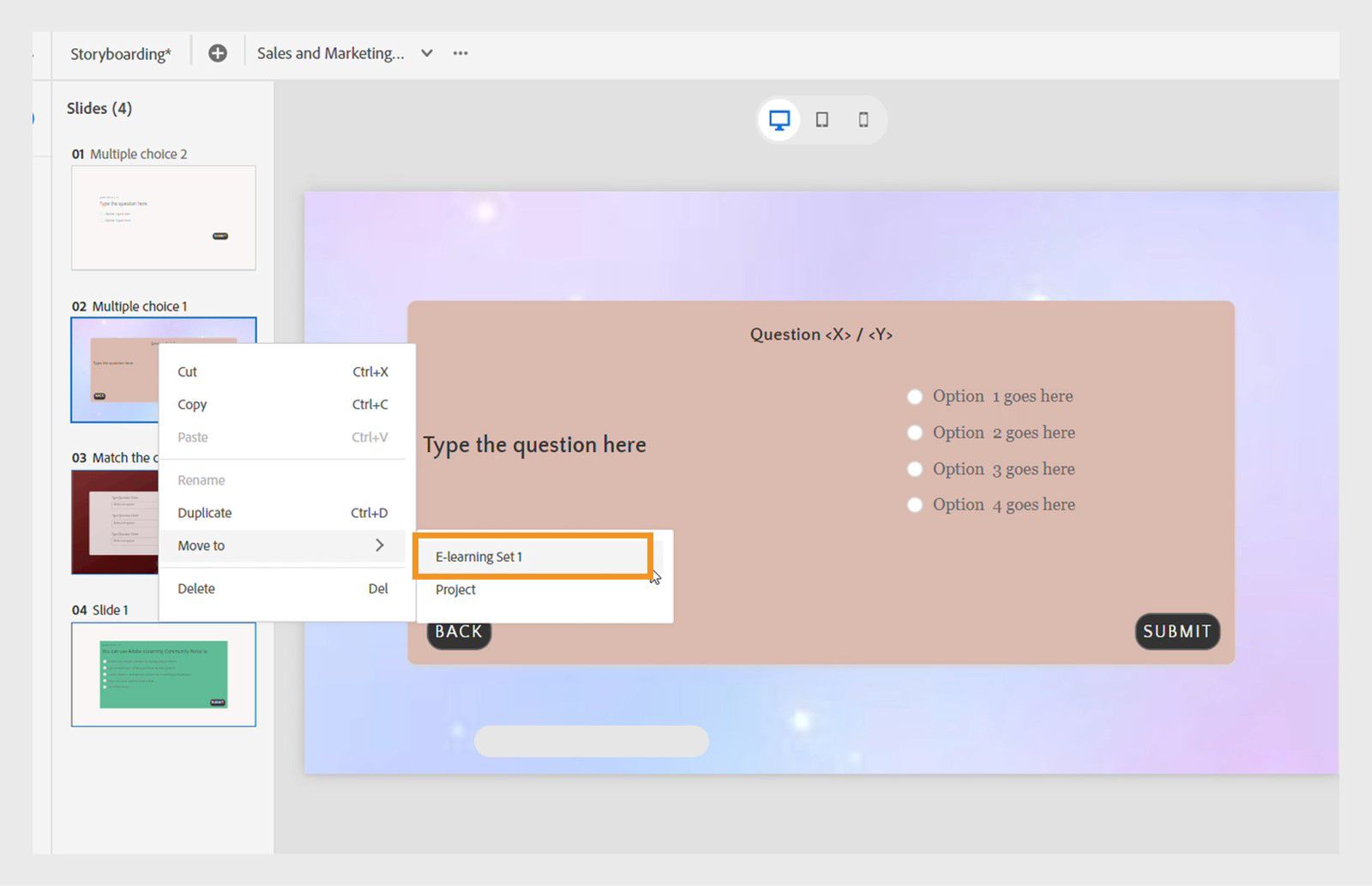 This image shows how to move questions from one pool to another.