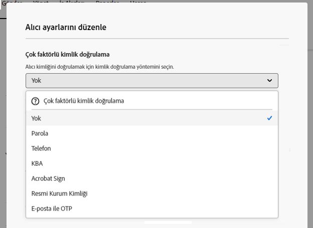 &quot;Çok faktörlü kimlik doğrulama&quot; genişletilmiş halde açılan &quot;Alıcı ayarları&quot; seçeneği