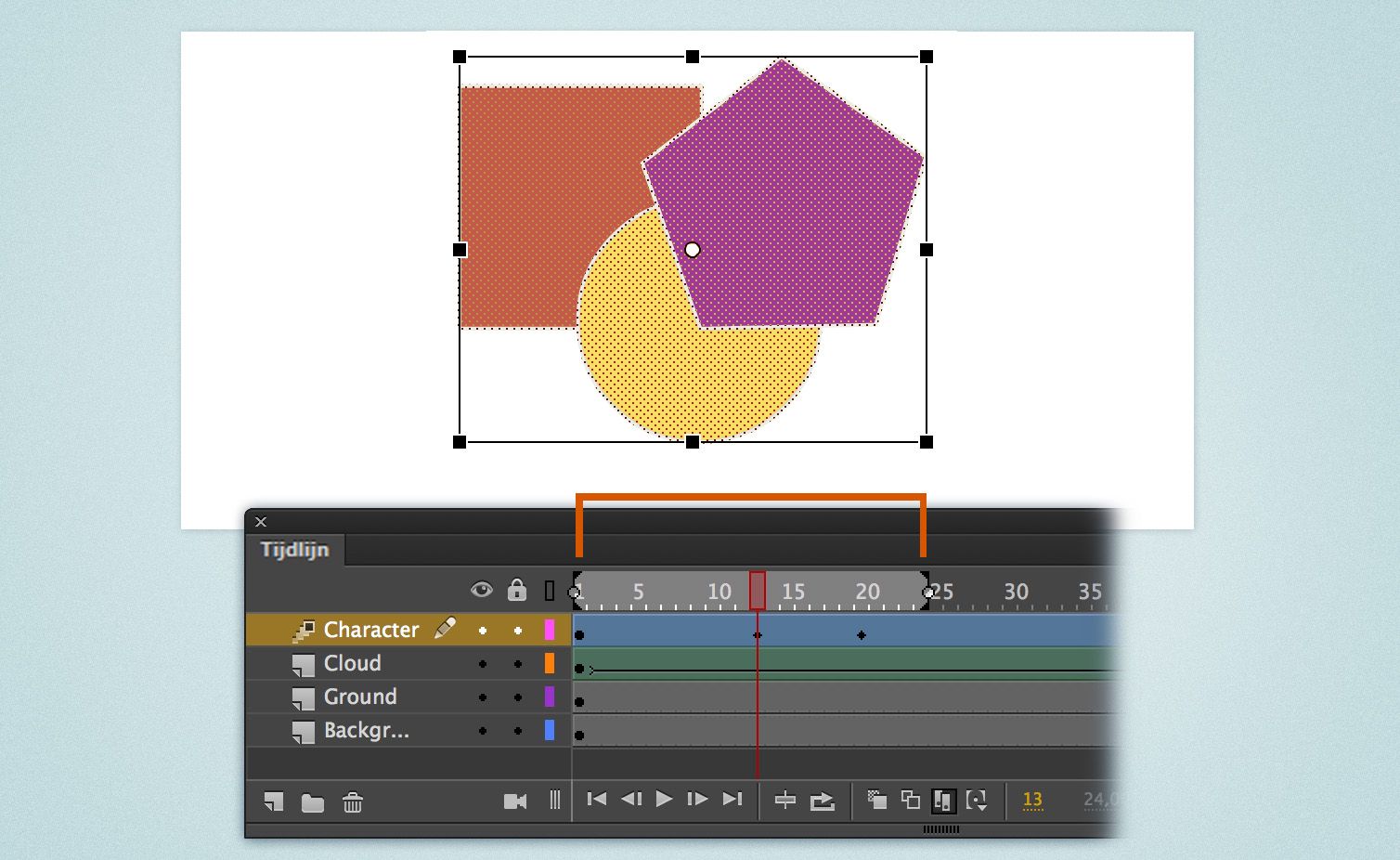 Meerdere frames bewerken in bewegings-tweenanimaties