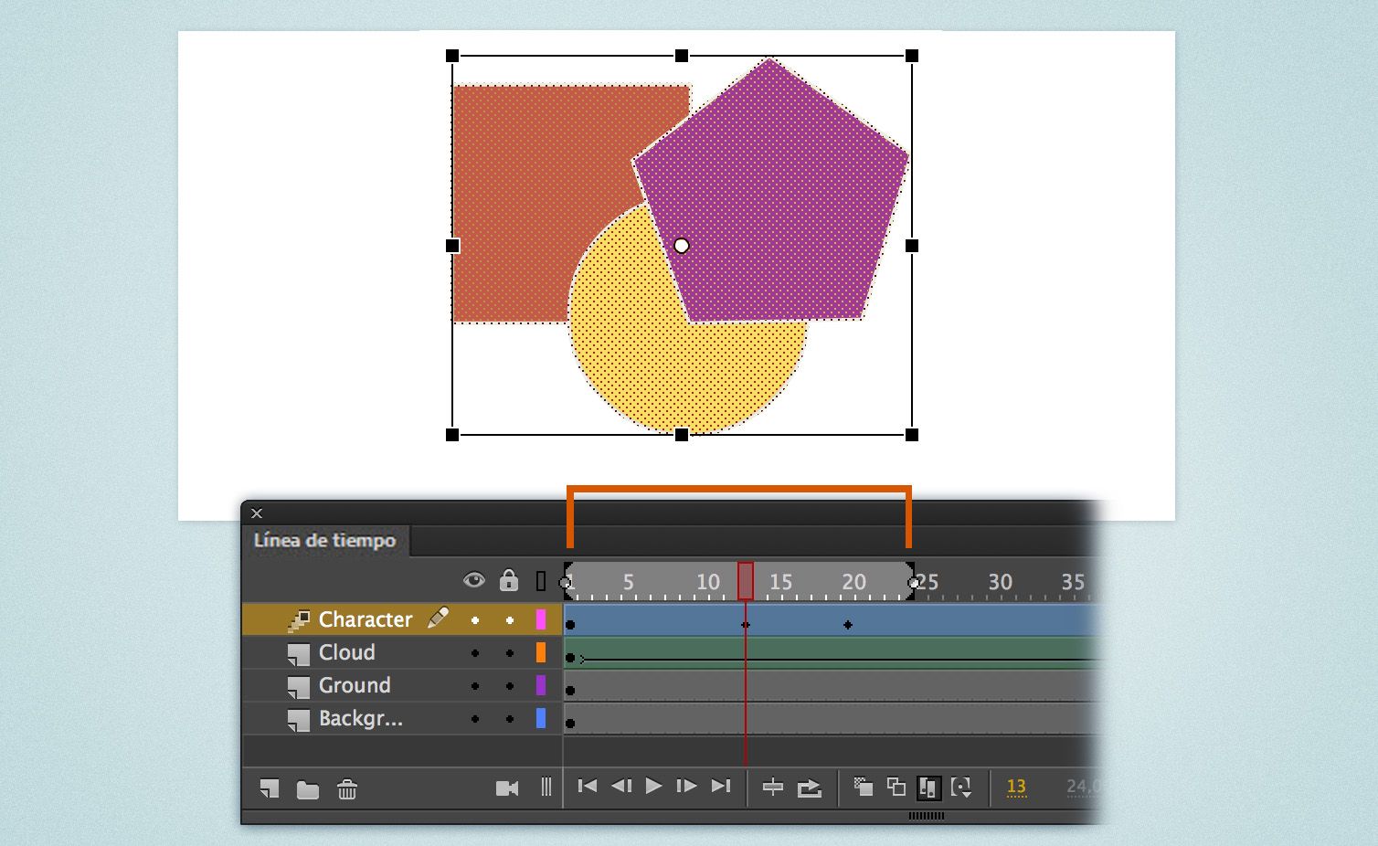 Edición de varios fotogramas de una animación de interpolación de movimiento
