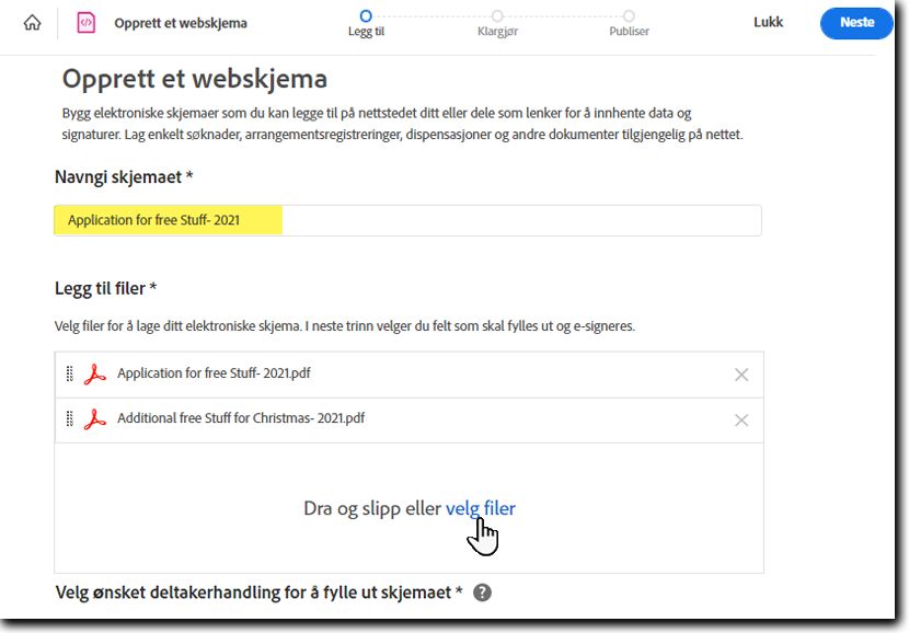Legg til skjemafiler
