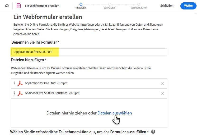 Formulardateien hinzufügen