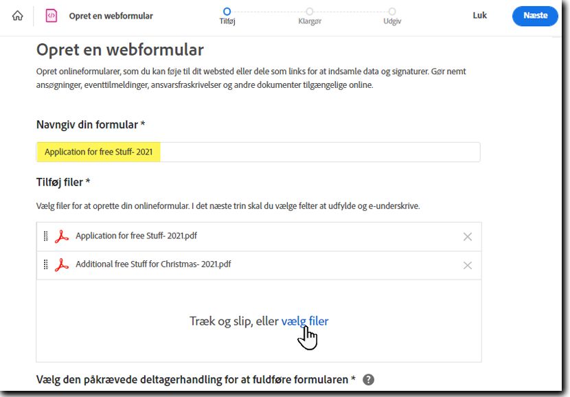 Tilføj formularfiler