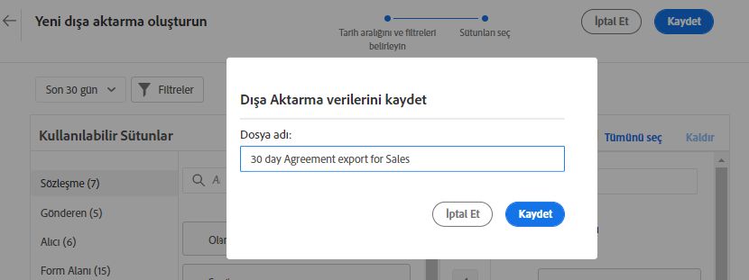 Filtre listeniz için dışa aktarımı adlandırma