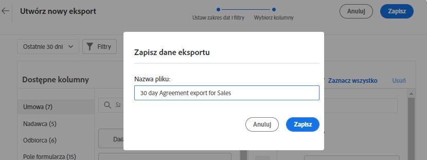 Nadaj nazwę eksportu dla listy filtrów