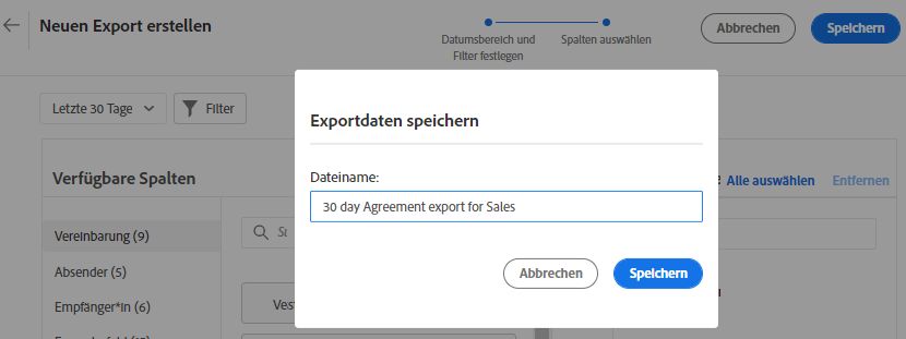 Export für die Filterliste benennen