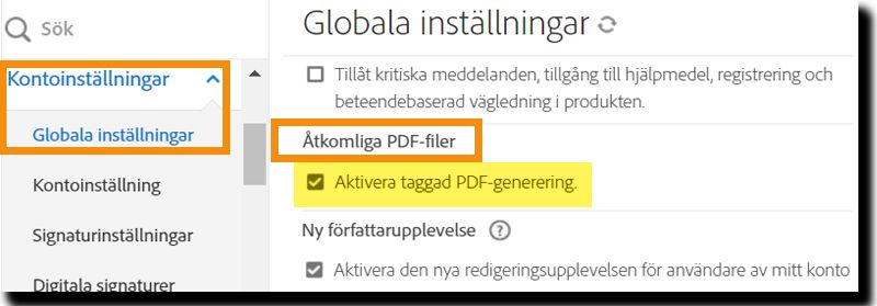 Gå till de tillgängliga PDF-kontrollerna