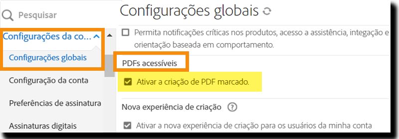 Navegue até os controles acessíveis do pdf