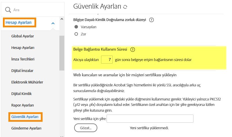 Herkese açık URL'lerin kullanım süresini yapılandırma kontrolleri