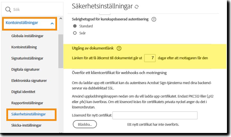 Kontroller för att konfigurera förfallotiden för offentliga URL:er