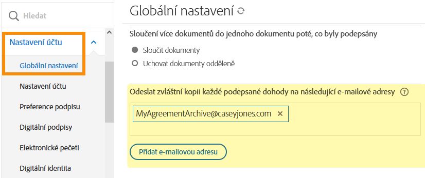 Přejděte do ovládacích prvků externího archivu 