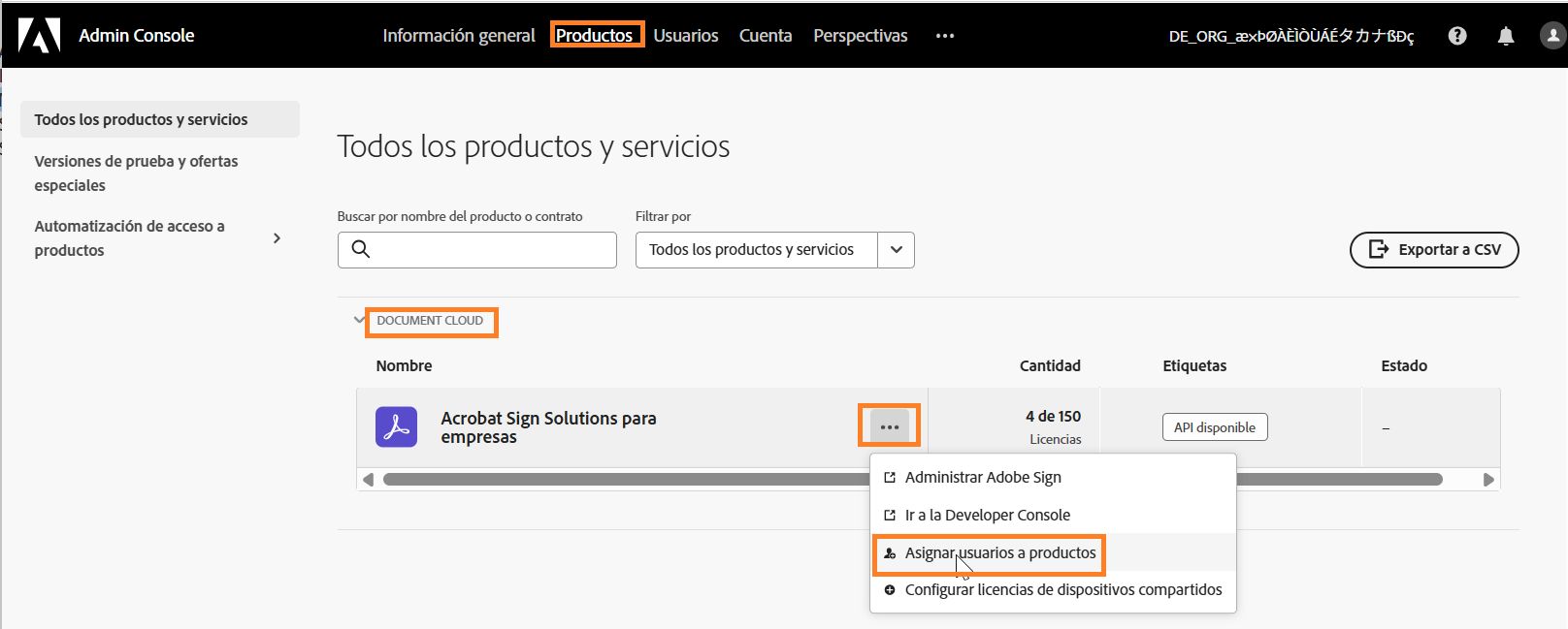 Página de producto resaltando el servicio de Acrobat Sign
