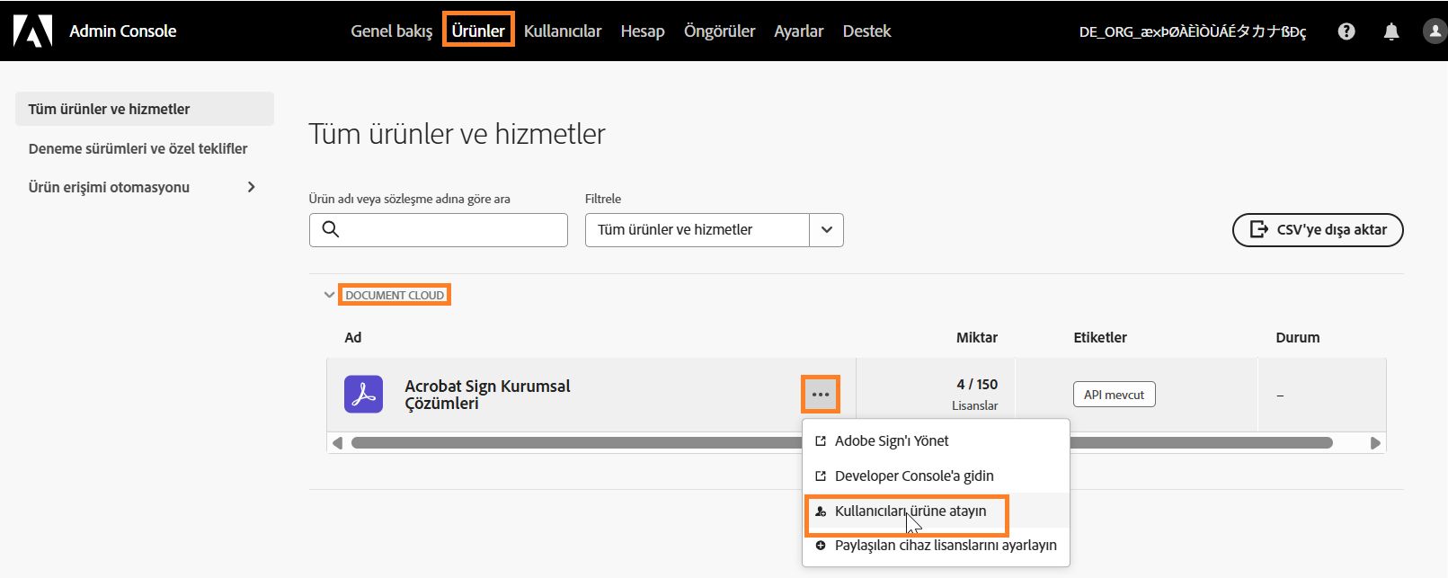 Acrobat Sign hizmetinin vurgulandığı Ürün sayfası