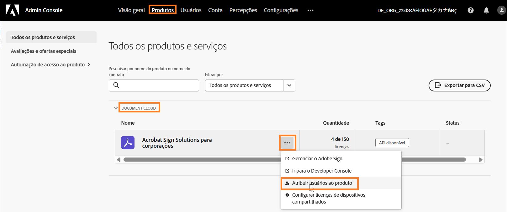 A página do produto destacando o serviço do Acrobat Sign