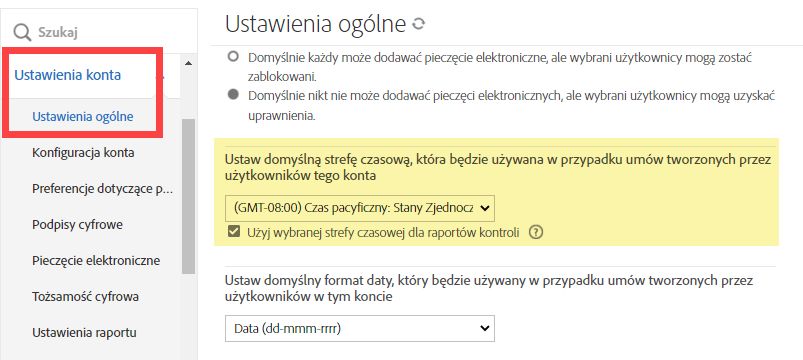 Ustawianie domyślnej strefy czasowej