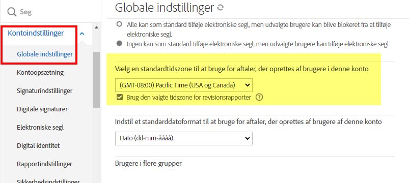 Indstil standardtidszonen