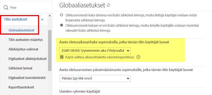 Aseta oletusaikavyöhyke