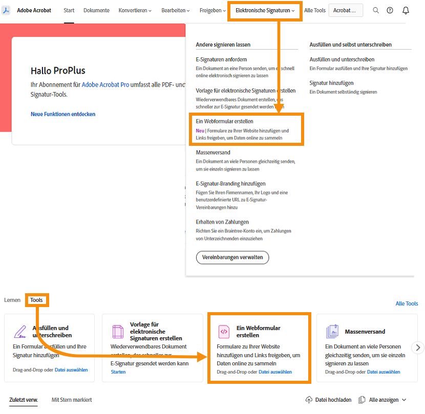 „Webformular erstellen“ auswählen