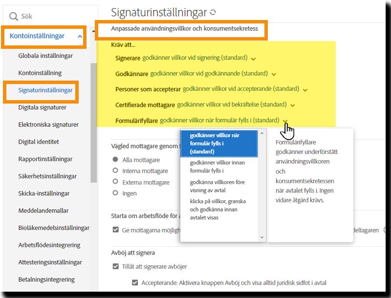 Kontroller i användargränssnittet