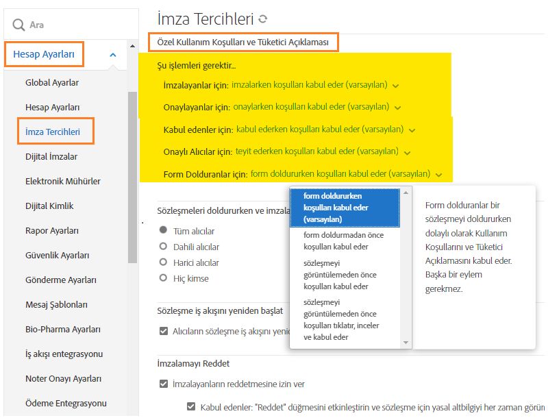 Kullanıcı arabirimindeki kontroller