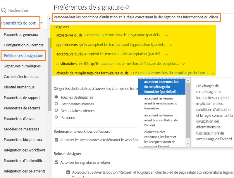 Commandes dans l’interface utilisateur