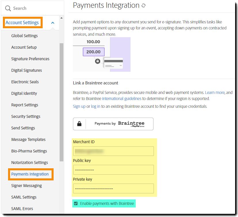 Accès au menu de paiement