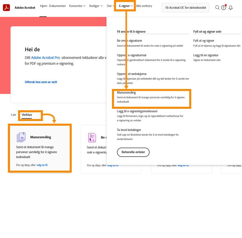 Alternativer for Massesending-verktøyet