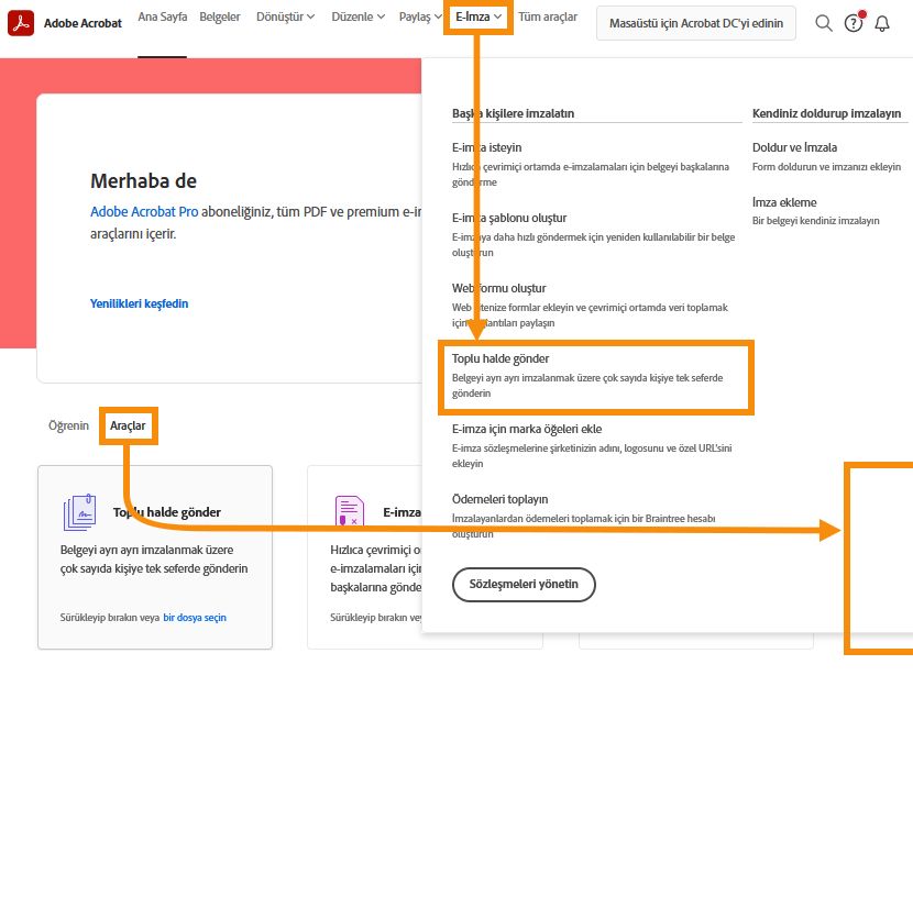 Toplu Halde Gönder aracı seçenekleri