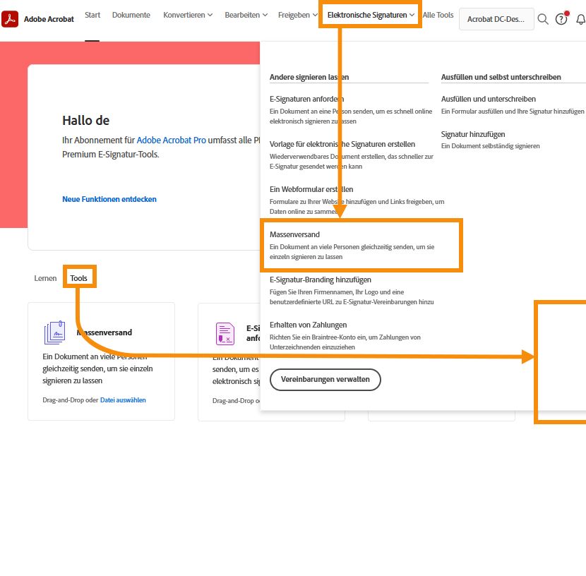 Optionen für das Werkzeug „Massenversand“