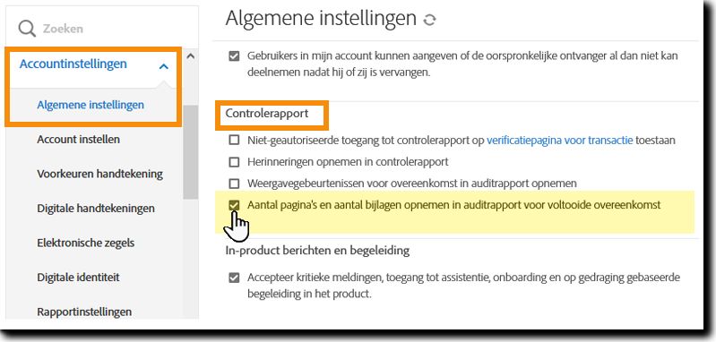 Ga naar het gedeelte Controlerapport van Algemene instellingen