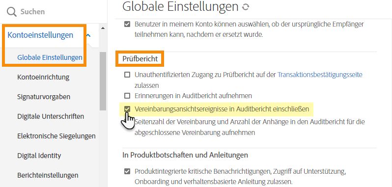 In den globalen Einstellungen zum Abschnitt „Audit-Bericht“ navigieren