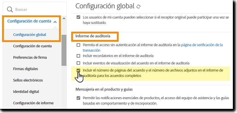 Vaya a la sección Informe de auditoría de Configuración global.