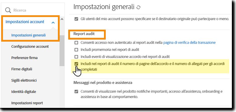 Passa alla sezione Report audit di Impostazioni generali