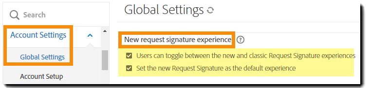 La página Configuración global con los controles resaltados