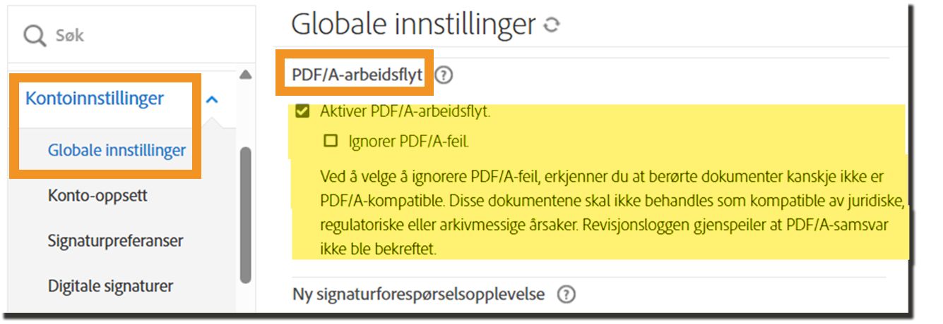 Administratorsiden for Globale innstillinger med Power Automate-arbeidsflytkontrollene uthevet.