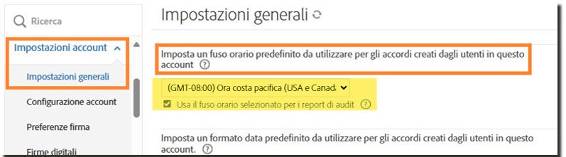Scheda Impostazioni globali con l’impostazione del fuso orario predefinito evidenziata