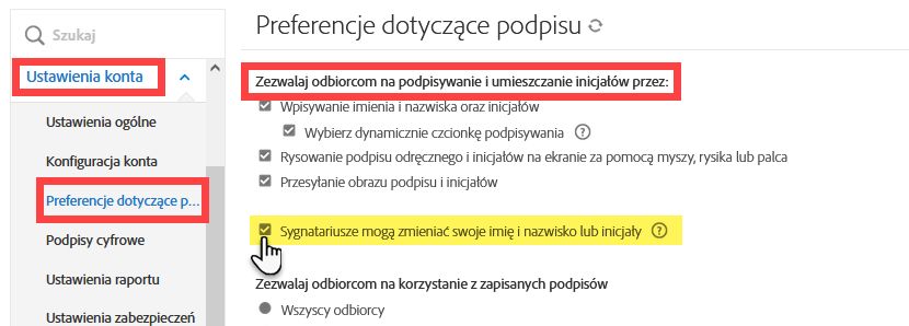 Zezwalanie odbiorcom na edytowanie imienia i nazwiska