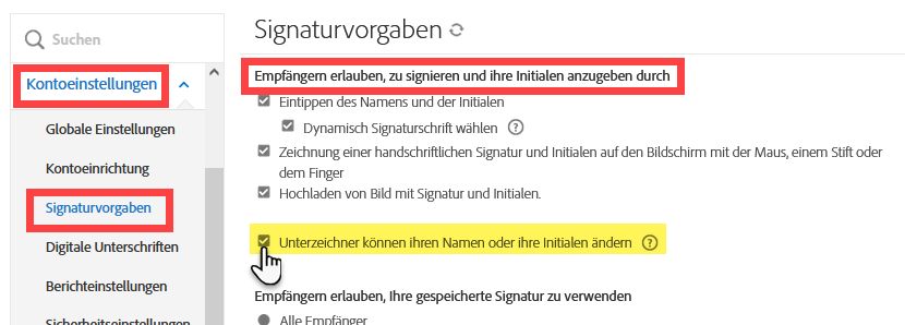 Empfängern die Bearbeitung ihres Namens ermöglichen