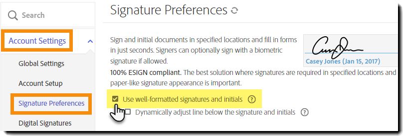 Configuration de signatures correctement formatées