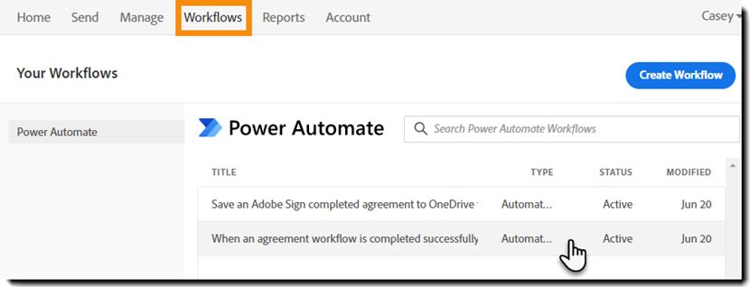 Откройте страницу управления рабочим процессом