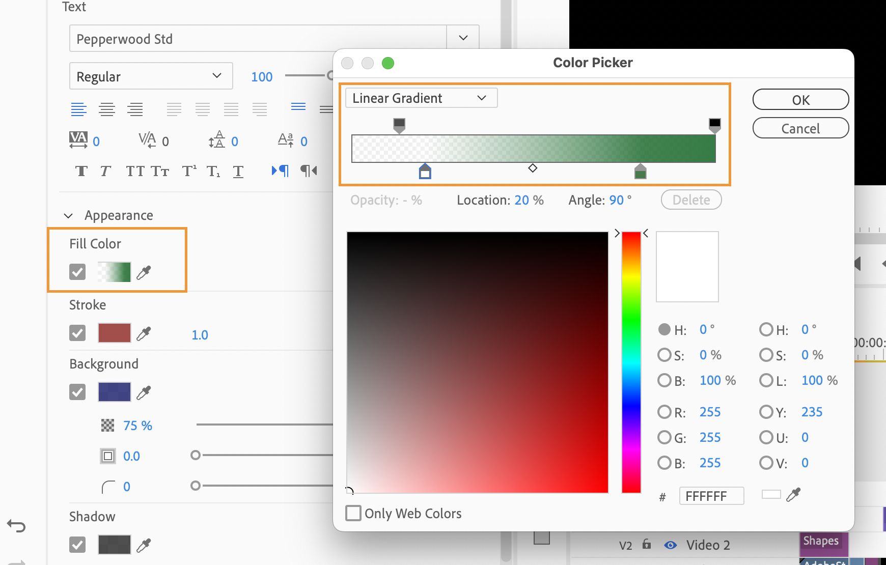 Adjusting the opacity of the gradient