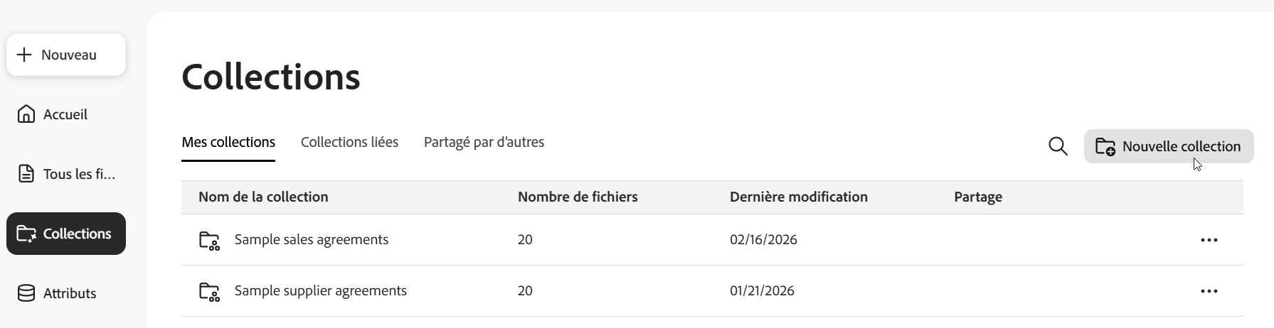 Nouvelle collection dans l’onglet Collections