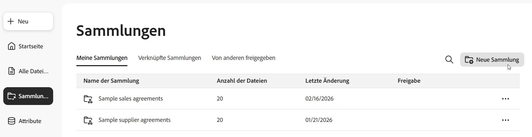 Neue Sammlung auf der Registerkarten „Sammlungen“