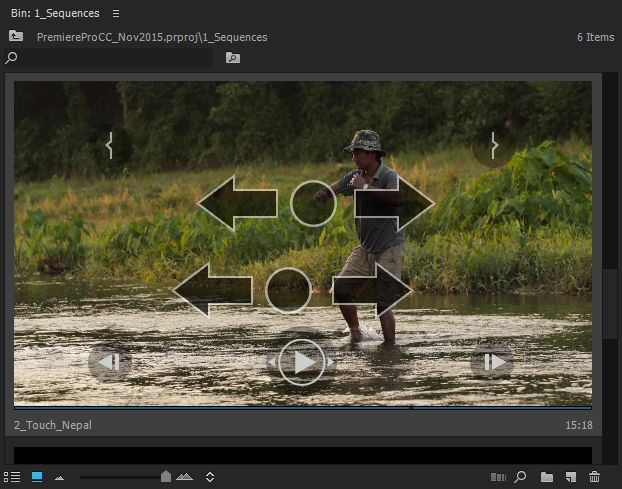 Una captura de pantalla de un clip de Vídeo muestra a un hombre en el agua con flechas que indican un deslizamiento con dos dedos para desplazarse por el clip.