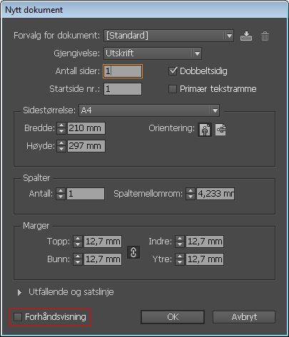 Dialogboksen Nytt dokument